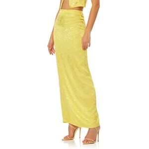 Afrm Rennia yellow slip skirt floral satin M